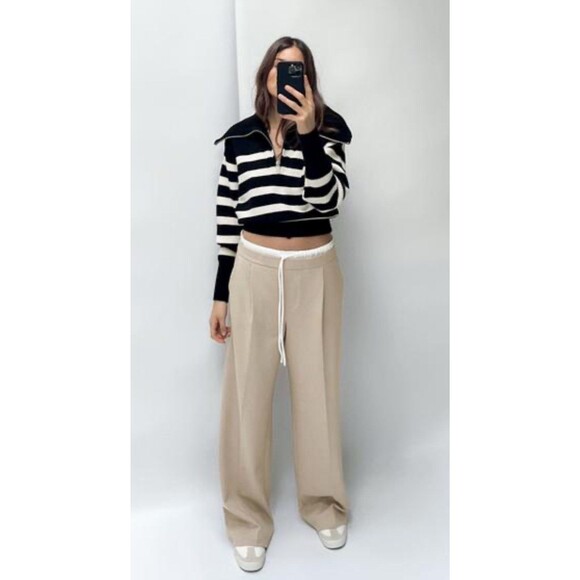 Zara Beige Wide-Leg Trousers - Picture 5 of 10